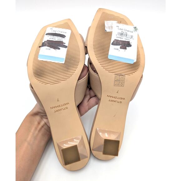 Stuart Weitzman Miami 50 Slide Sandal Women's Golden Beige Size US7 EU38 - Picture 7 of 12